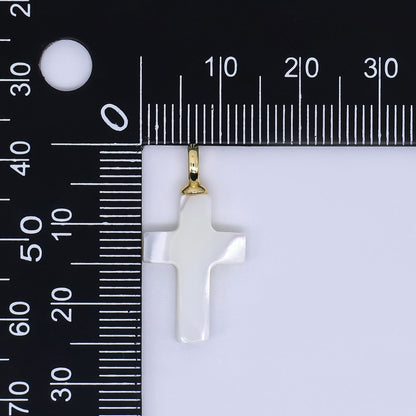 24K Gold Shell Pearl Shiny Holy Cross Charm Pendant | AF-552 P-1738