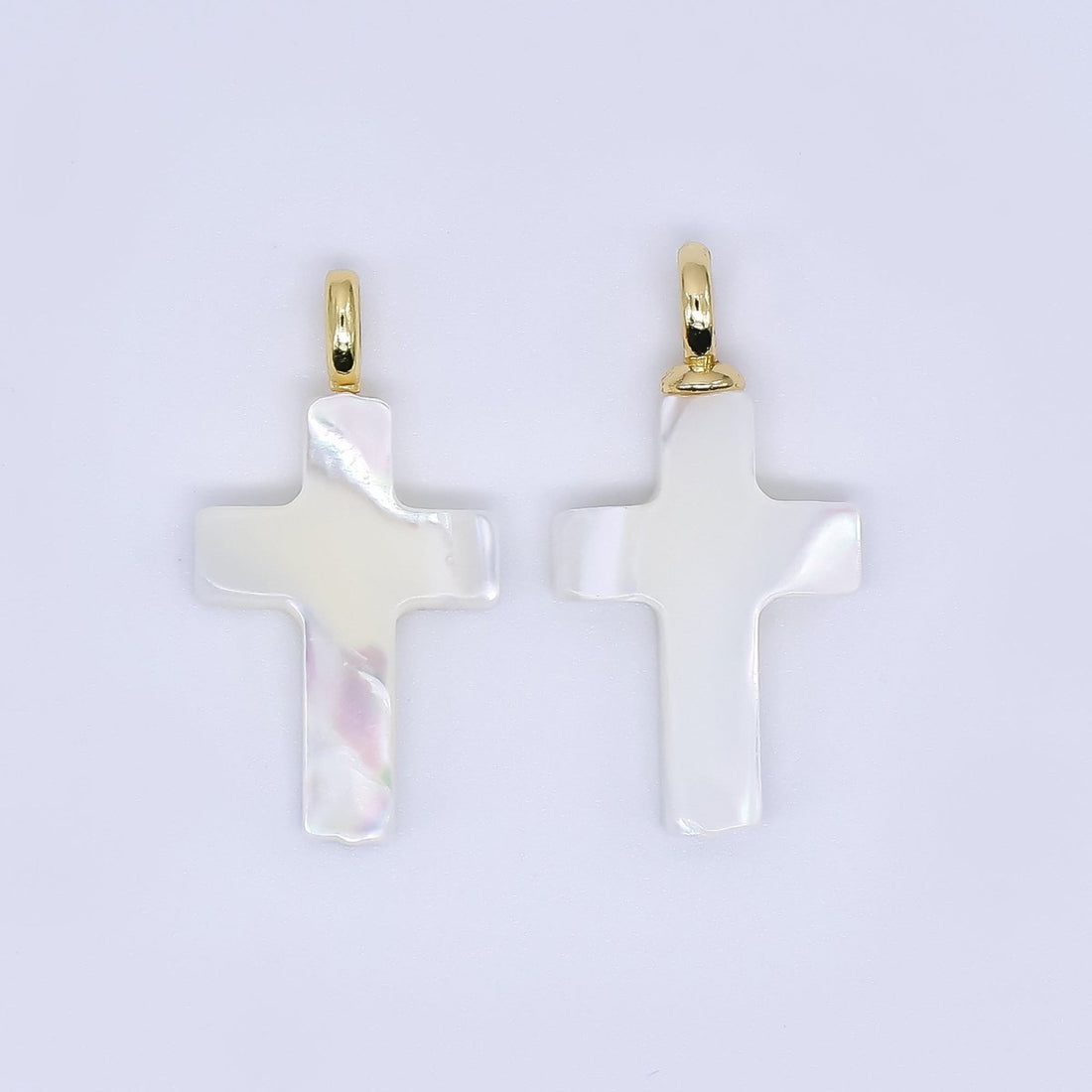 24K Gold Shell Pearl Shiny Holy Cross Charm Pendant | AF-552 P-1738