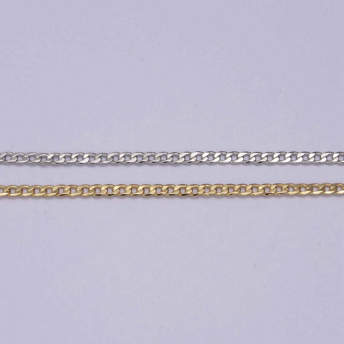 24K Gold Silver FIGARO CURB Matte Chain, 1.8mm Width, Unfinished Chain For Jewelry Making Component | ROLL-623, ROLL-624 Clearance Pricing