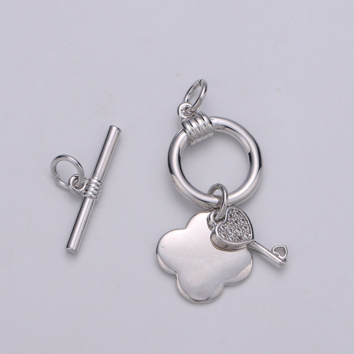 24K Gold Toggle Clasp with Love Key CZ Crystal and Shamrock Clover Toggle Clasp  L-069 L-070