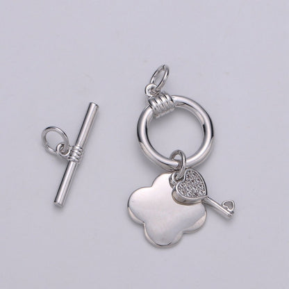 24K Gold Toggle Clasp with Love Key CZ Crystal and Shamrock Clover Toggle Clasp  L-069 L-070