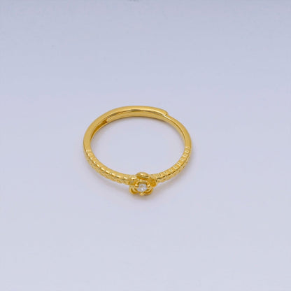 24K Gold Vermeil Round CZ Blooming Petal Rose Flower Dainty Adjustable Ring | SL-655