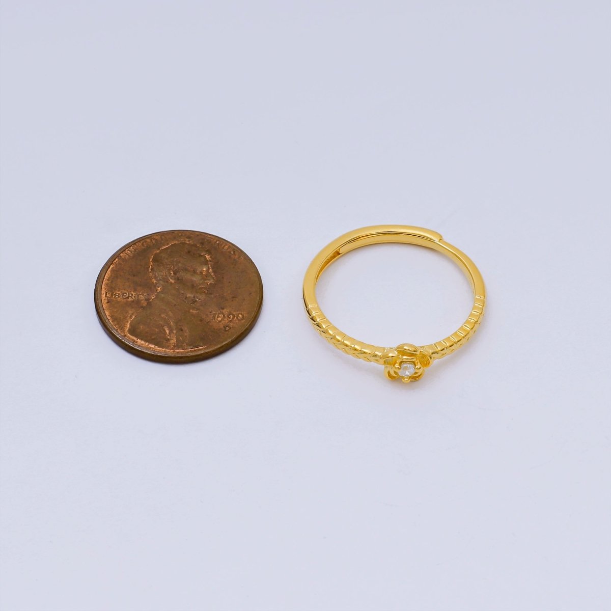 24K Gold Vermeil Round CZ Blooming Petal Rose Flower Dainty Adjustable Ring | SL-655