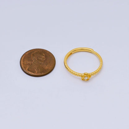 24K Gold Vermeil Round CZ Blooming Petal Rose Flower Dainty Adjustable Ring | SL-655