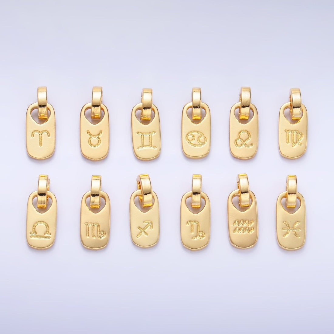 24K Gold Zodiac Star Sign Script Engraved Snap Latch Tag Pendant | A1307 - A1312