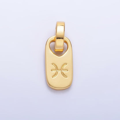 24K Gold Zodiac Star Sign Script Engraved Snap Latch Tag Pendant | A1307 - A1312