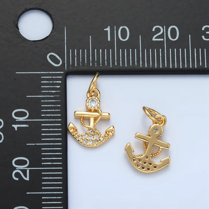 24K Hold Filled Mini Micro Paved CZ Rope Anchor Charm | X556