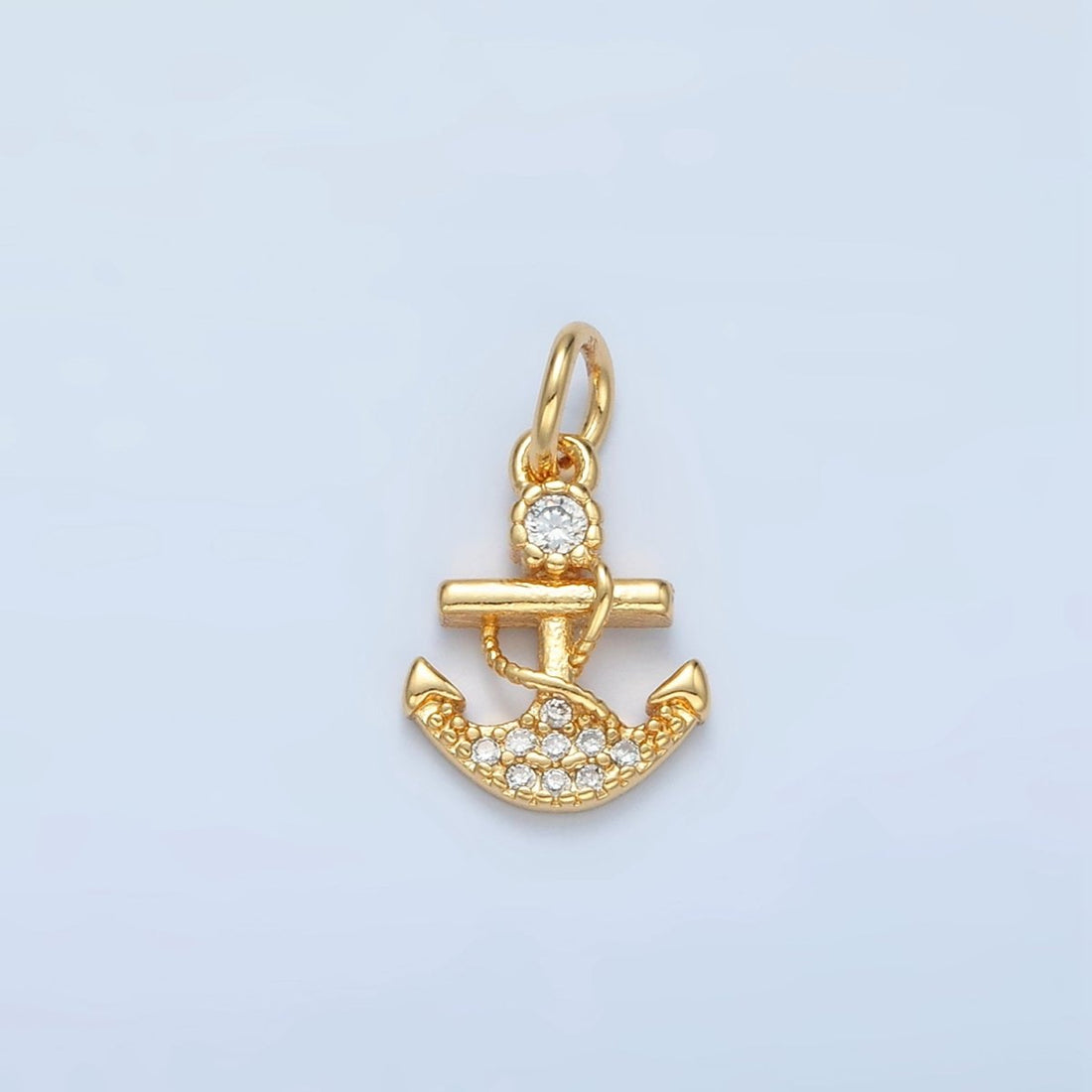 24K Hold Filled Mini Micro Paved CZ Rope Anchor Charm | X556