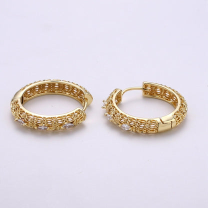 24k Vermeil Bold Earrings, Chunky Hoop Earring, Statement Earrings, Fancy CZ Earrings, Everyday Wear Earrings 30mm Earring Q-285