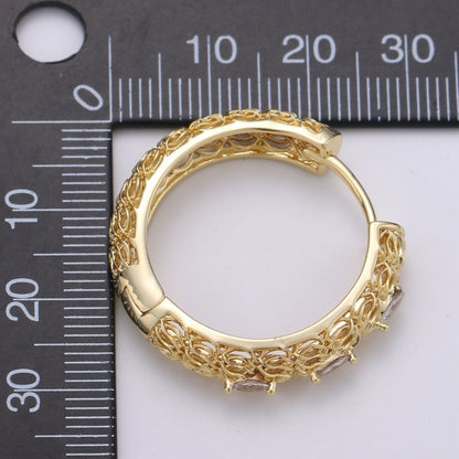 24k Vermeil Bold Earrings, Chunky Hoop Earring, Statement Earrings, Fancy CZ Earrings, Everyday Wear Earrings 30mm Earring Q-285