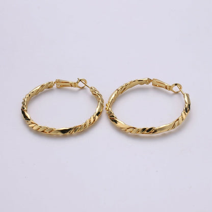 24k Vermeil Gold Earrings, Hoop Earrings, Medium Hoop, Half Twisted Rope Earring, Gift for Her, Earrings for Women, Everyday Wear Earring Q-527