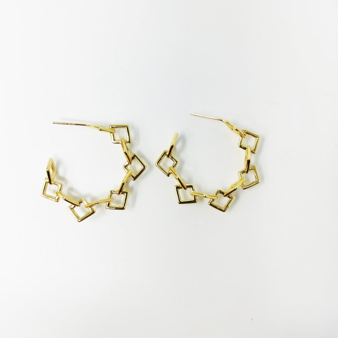 24k Vermeil Gold Earrings, Hoop Earrings, Medium Hoop, Square Linked Earring, Gift for Her, Earrings for Women, Everyday Wear Earrings, K-741