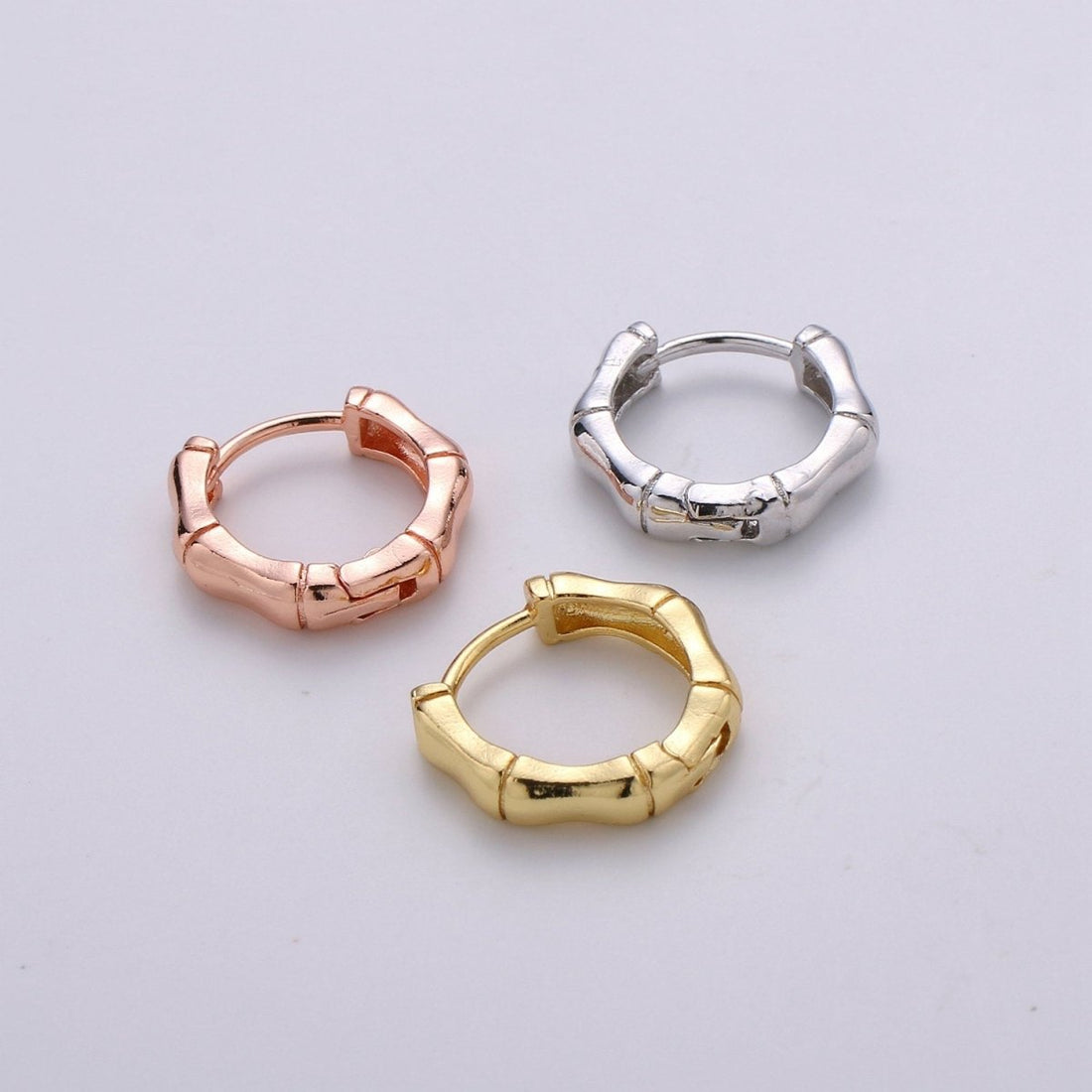 24k Vermeil Gold Earrings, Huggie Earring, Tiny Earrings, Tiny Bamboo Earrings, Everyday Wear Earrings, Rosegold Earring, 18mm Earring Q-027 Q-032 Q-059