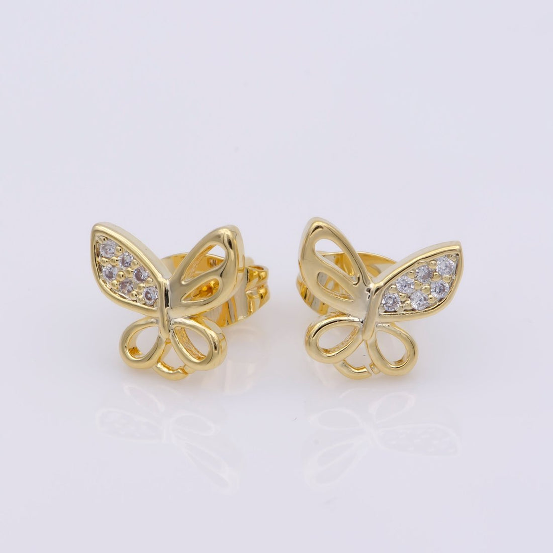 24k Vermeil Gold Earrings, Stud Earring, Butterfly Earring, Gift for Her, Earrings for Women, Everyday Wear Earrings, Cubic Zirconia Jewel, K-747
