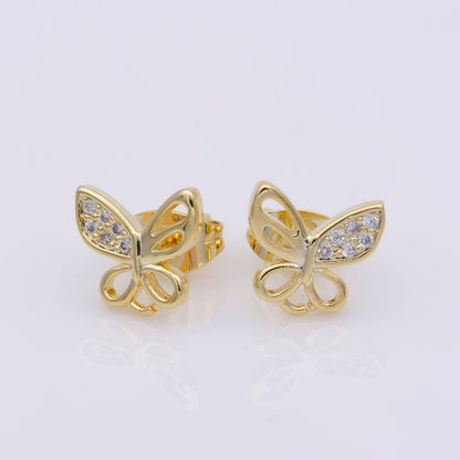 24k Vermeil Gold Earrings, Stud Earring, Butterfly Earring, Gift for Her, Earrings for Women, Everyday Wear Earrings, Cubic Zirconia Jewel, K-747