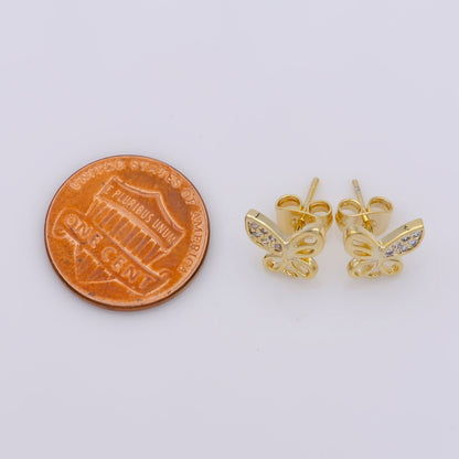 24k Vermeil Gold Earrings, Stud Earring, Butterfly Earring, Gift for Her, Earrings for Women, Everyday Wear Earrings, Cubic Zirconia Jewel, K-747