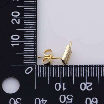 24k Vermeil Gold Earrings, Tiny Stud Earring, Square Earring, Gift for Her, Earrings for Women, Everyday Wear Earrings, Cubic Zirconia Jewel, K-748