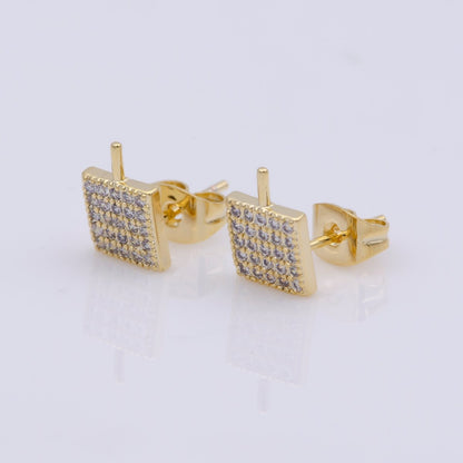 24k Vermeil Gold Earrings, Tiny Stud Earring, Square Earring, Gift for Her, Earrings for Women, Everyday Wear Earrings, Cubic Zirconia Jewel, K-748