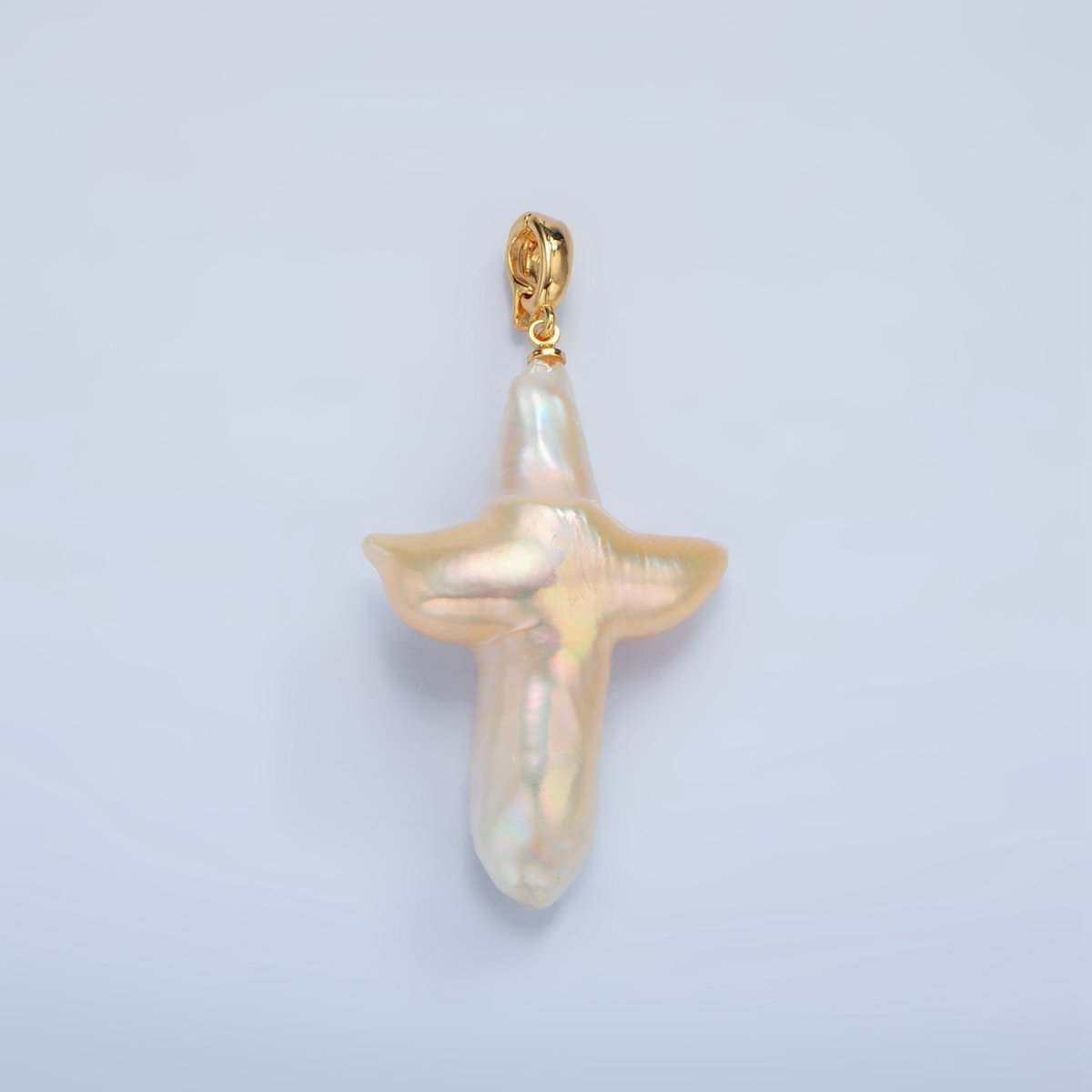 24K Gold Filled White Freshwater Pearl Religious Cross Pendant | P1762