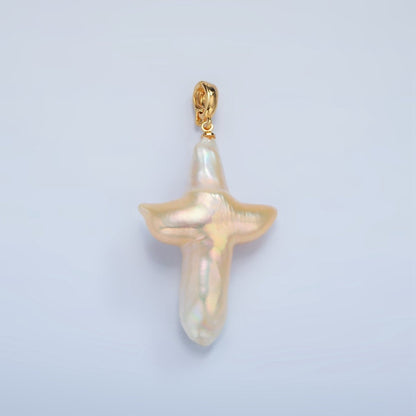 24K Gold Filled White Freshwater Pearl Religious Cross Pendant | P1762