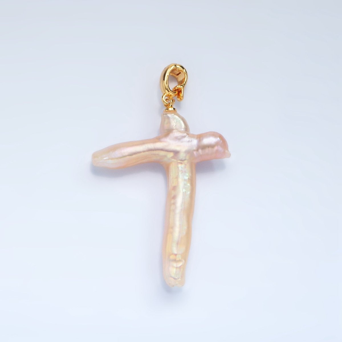 24K Gold Filled White Freshwater Pearl Religious Cross Pendant | P1762