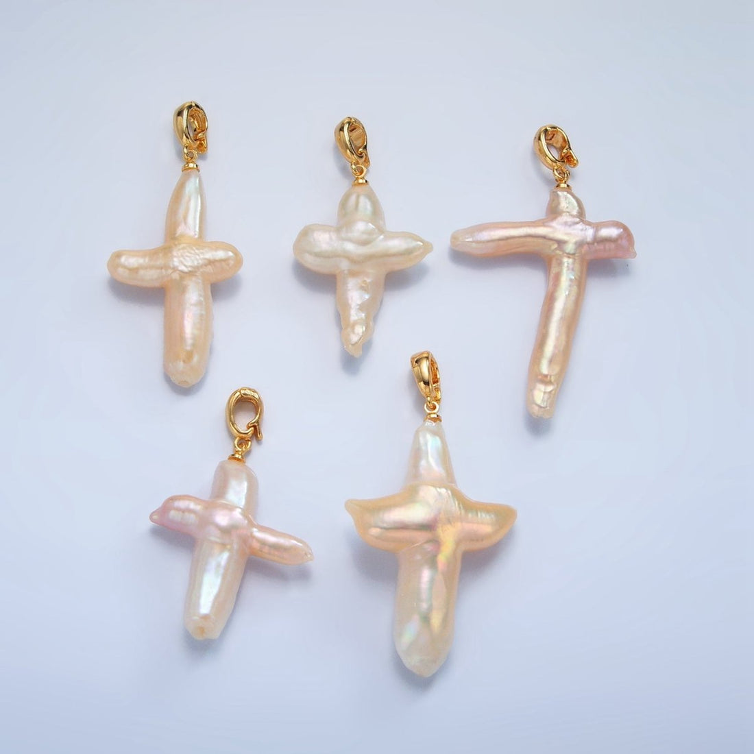 24K Gold Filled White Freshwater Pearl Religious Cross Pendant | P1762