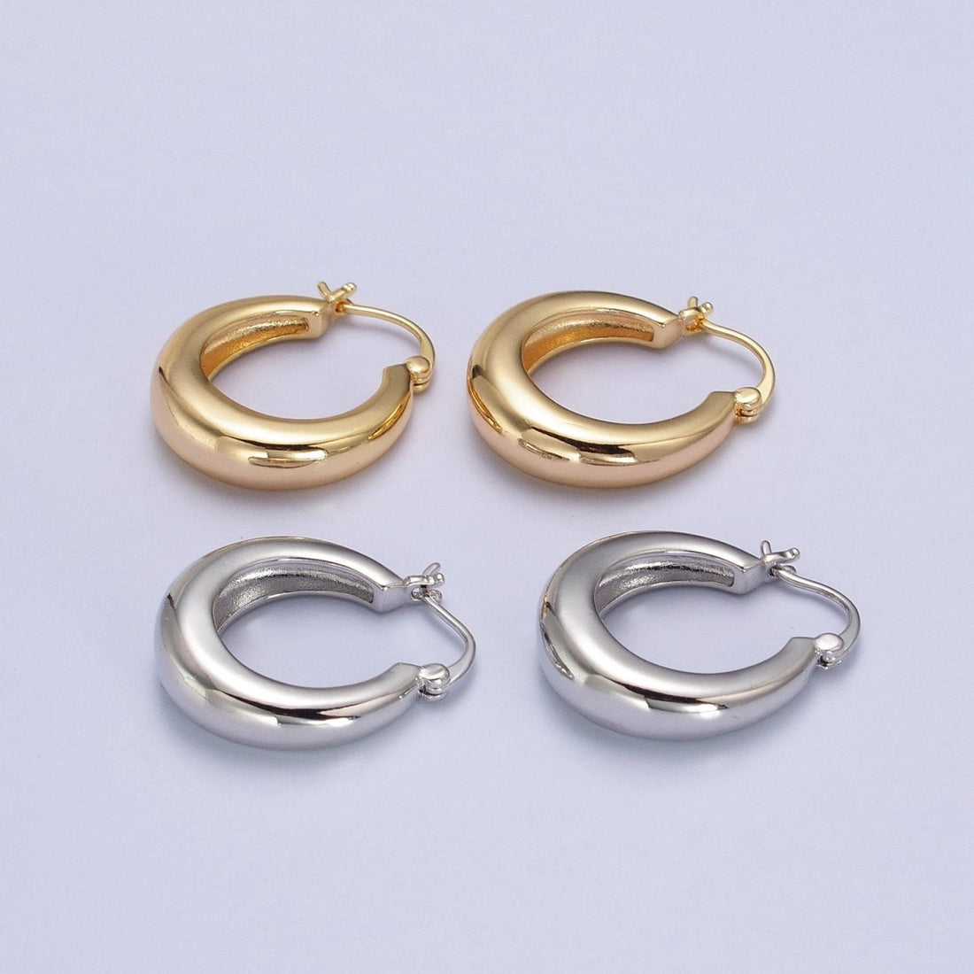24mm Minimalist Thin Dome French Lock Latch Earrings in Gold &amp; Silver | AB067 AB068