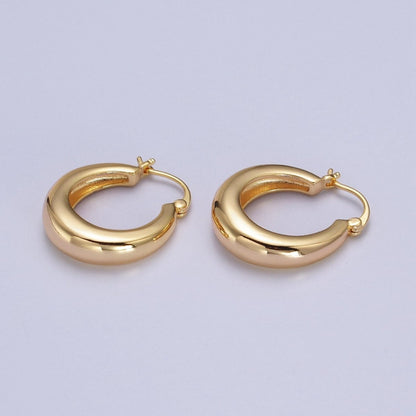 24mm Minimalist Thin Dome French Lock Latch Earrings in Gold &amp; Silver | AB067 AB068