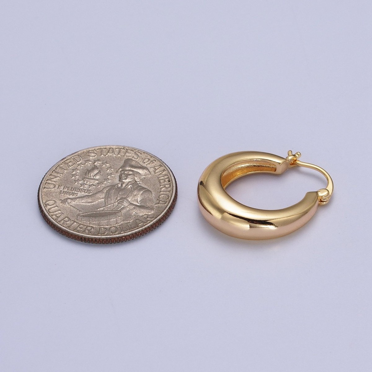 24mm Minimalist Thin Dome French Lock Latch Earrings in Gold &amp; Silver | AB067 AB068
