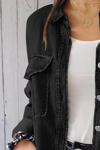 Full Size Pocketed Button Up Long Sleeve Denim Jacket Sale