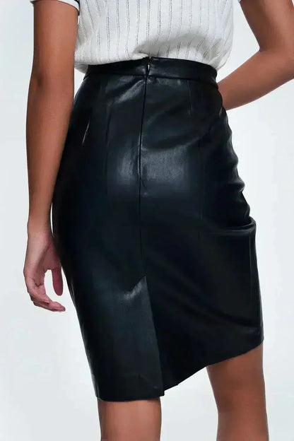 Black Faux Leather Pencil Skirt