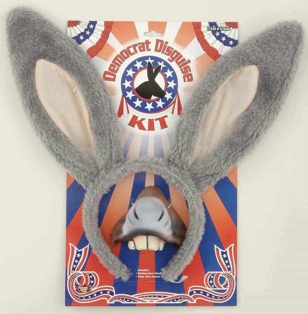 Democrat Political Donkey Disguise Costume Ears Nose Accessory Kit
