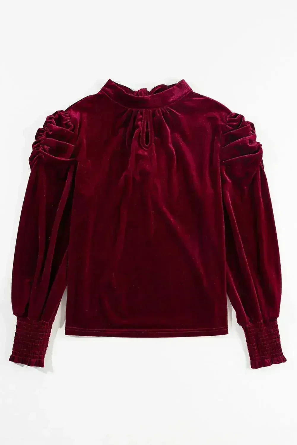 Fiery Red Velvet Blouse - Mock Neck &amp; Puff Sleeves | Femstylo