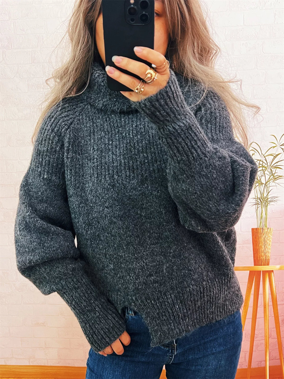 Ribbed Turtleneck Long Sleeve Sweater