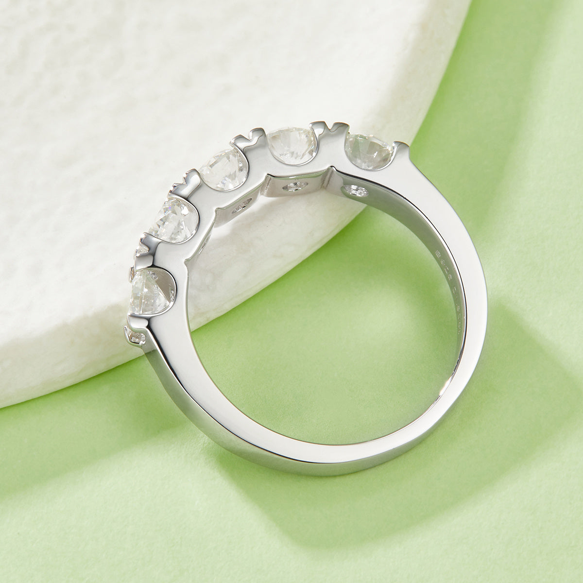 5-Stone Moissanite Wedding Band Ring, 4mm&amp;5 D Color VVS1 S925 Silver Platinum Plated Anniversary Ring With GRA, US 5-9.