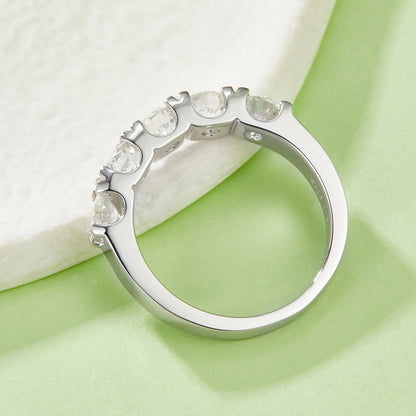 5-Stone Moissanite Wedding Band Ring, 4mm&amp;5 D Color VVS1 S925 Silver Platinum Plated Anniversary Ring With GRA, US 5-9.