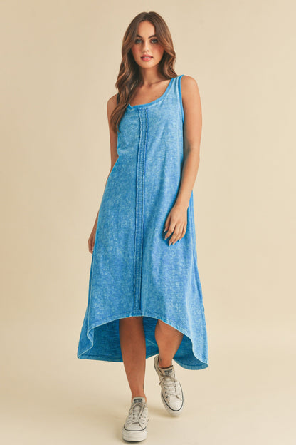 High-Low Hem Scoop Neck Midi Comfortable Tank Dress For Women Modern Chic, Versatile Design with Trendy High-Low Hem, Perfect for Casual &amp; Elevated Looks