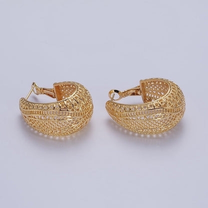 25mm Gold Filigree-Patterned Dome Hinge Hoop Earrings | AB204