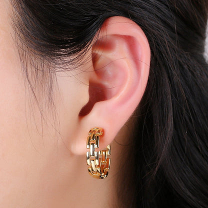 25mm Large Gold Link Hoops, 24k Gold Filled Hoop Earrings, Chunky Hoop Earrings, Big Hoop Earrings, Bold Chain Hoops for everyday wear Q-351