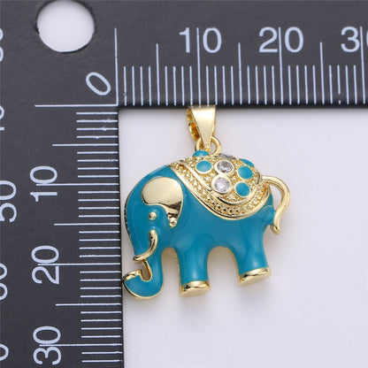 25mm Tiny Enamel Elephant Charms Blue White Elephant Necklace Pendant in Gold Filled for Necklace Charm with CZ Stone Cubic animal Charm I-175 I-177 I-178