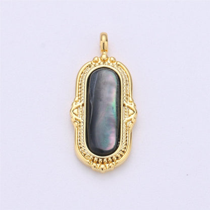 25x12mm Oval Charm, mother of pearl in  24k Gold Filled for Necklace Earring Component Pink White Black Pearl Charm, D-805, D-806