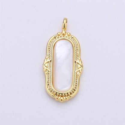 25x12mm Oval Charm, mother of pearl in  24k Gold Filled for Necklace Earring Component Pink White Black Pearl Charm, D-805, D-806