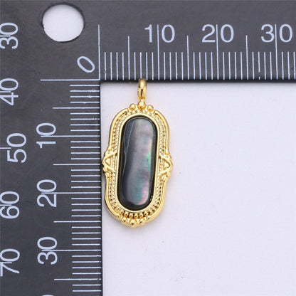 25x12mm Oval Charm, mother of pearl in  24k Gold Filled for Necklace Earring Component Pink White Black Pearl Charm, D-805, D-806