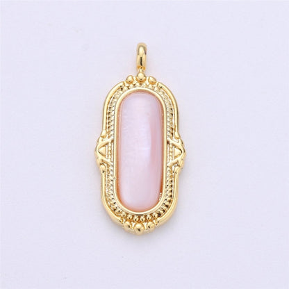 25x12mm Oval Charm, mother of pearl in  24k Gold Filled for Necklace Earring Component Pink White Black Pearl Charm, D-805, D-806
