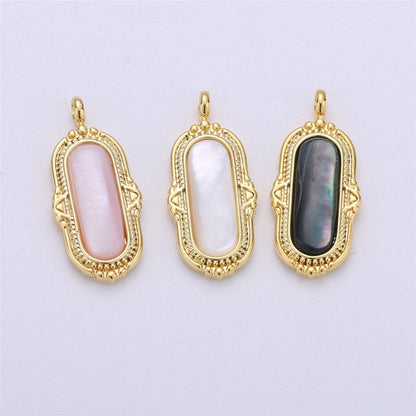25x12mm Oval Charm, mother of pearl in  24k Gold Filled for Necklace Earring Component Pink White Black Pearl Charm, D-805, D-806