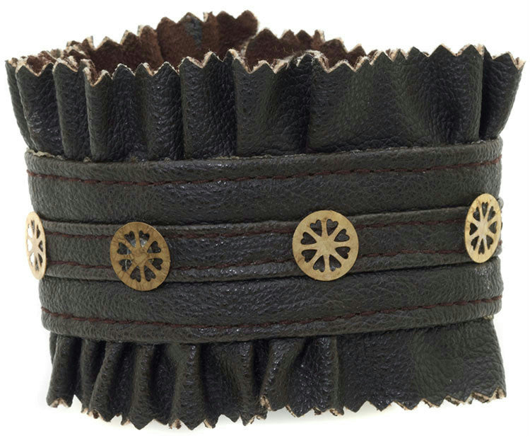 Brown Steampunk Faux Leather and Gear Studded Bracelet