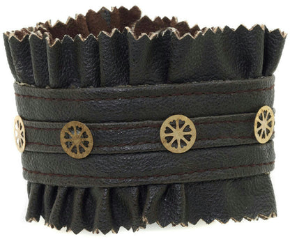 Brown Steampunk Faux Leather and Gear Studded Bracelet