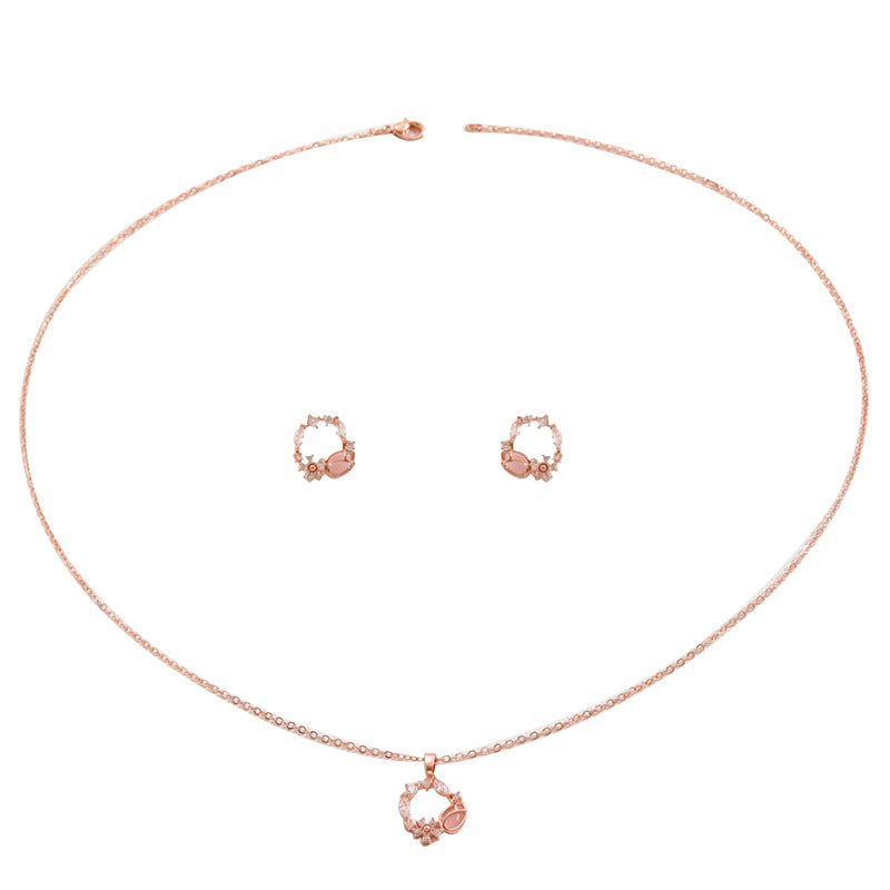 Korean SoftSweet Jewelry Set, Minimal Cubic Zirconia Inlaid Stud Earrings &amp; Niche Design Clavicle Necklace For Women