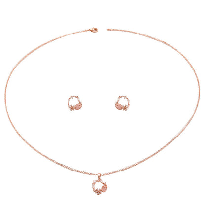 Korean SoftSweet Jewelry Set, Minimal Cubic Zirconia Inlaid Stud Earrings &amp; Niche Design Clavicle Necklace For Women