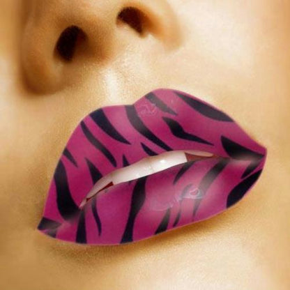 Purple Tiger Animal Print Lips Temporary Tattoo Sticker